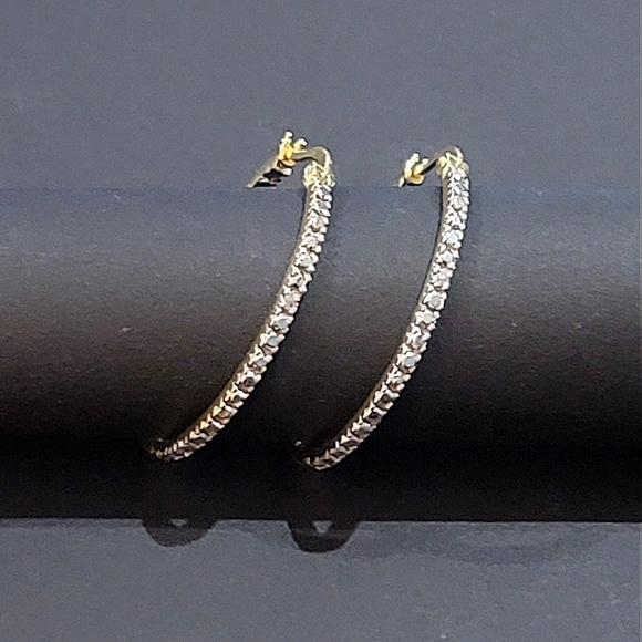 JTV Jewelry - White Diamond Accent 18k Yellow Gold Over Brass Hoop Earrings NWT